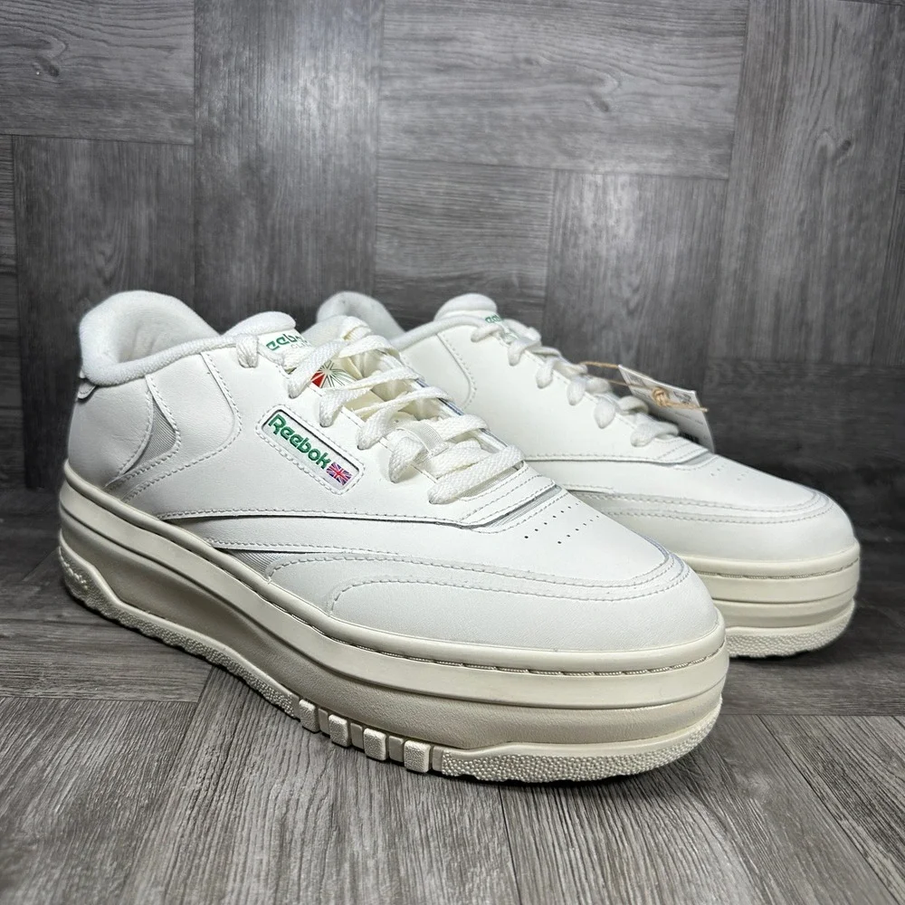 Reebok Club C Extra Women 11 Chalk White Green Platform Leather Chunky NEW